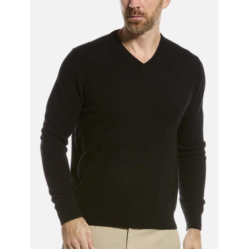 MAGASCHONI Luxury 100% Cashmere V-Neck Sweater Men's Medium Black Slim Fit